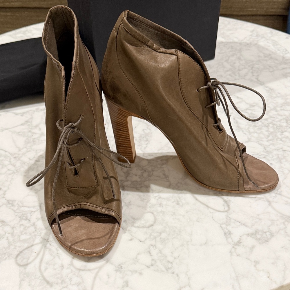 Jil Sander Taranto  Glove Leather Lace up PeepToe Bootie.  37.5